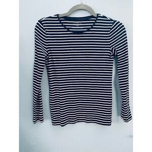 Talbots The Tee Long Sleeve Stripe Top Navy and White Petite Small